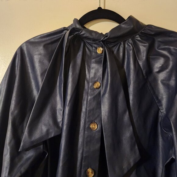 Rachel Comey NWT Medium Deep Navy Faux Leather Blouse Tie in the back - Picture 3 of 5
